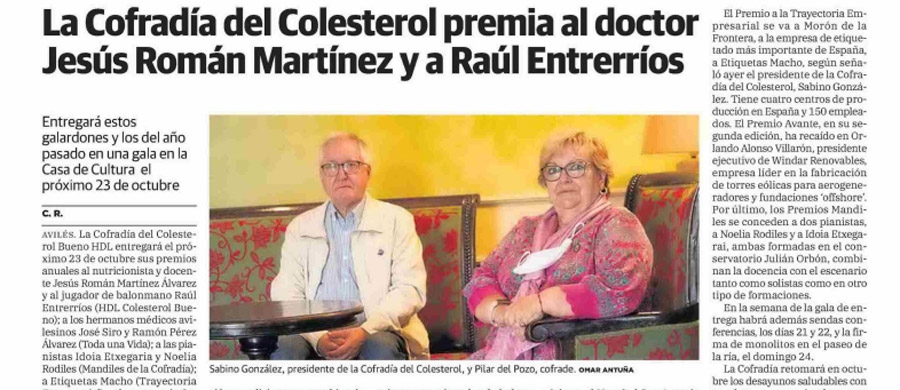 El Prof. Jesús R. Martínez, premiado por la Cofradía del Colesterol Bueno de Avilés